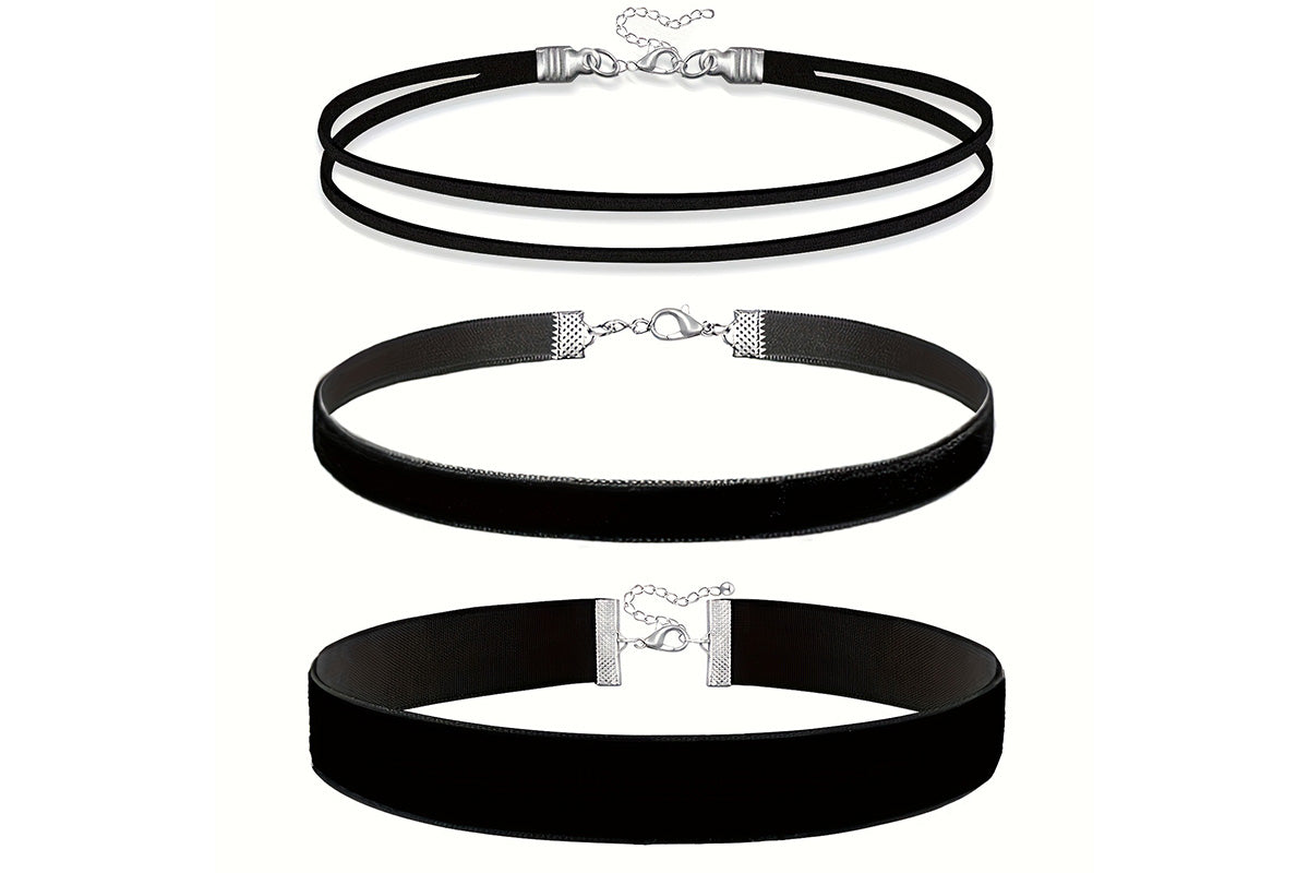 3Pcs Black Layered Necklace Set for Women Adjustable Jewelry Gift