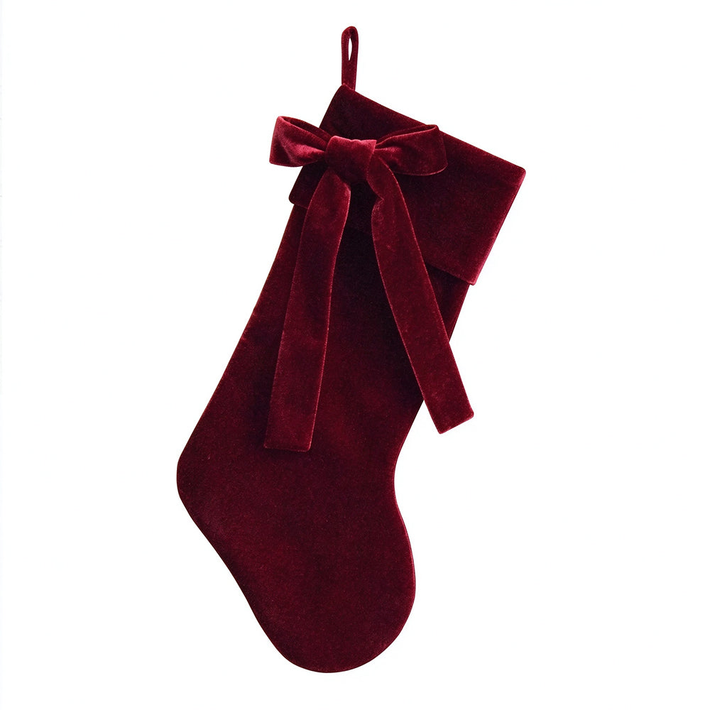 4 Velvet Christmas Stockings with Bows in Red and Green for Fireplace