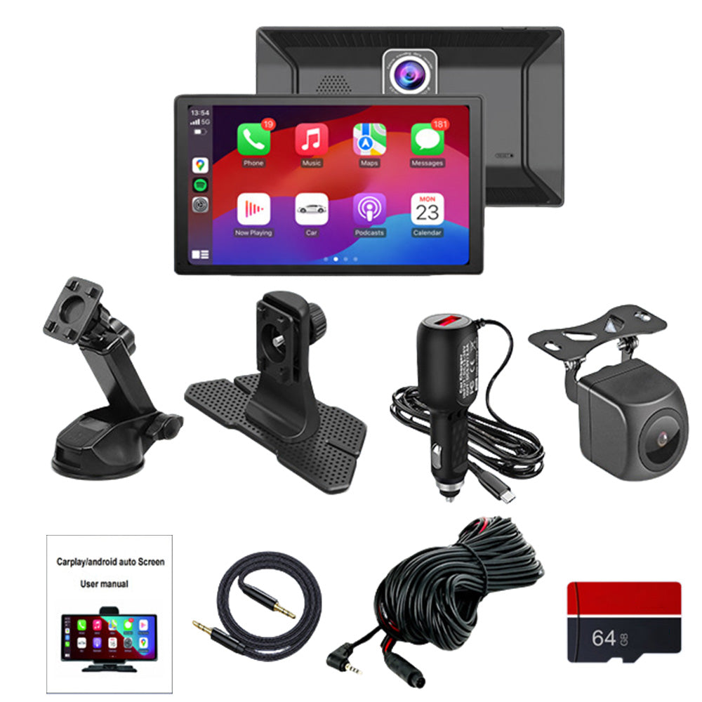 9 Inch CarPlay Screen for Car with 4K Dashcam Front Rear Camera 64GB TF Card