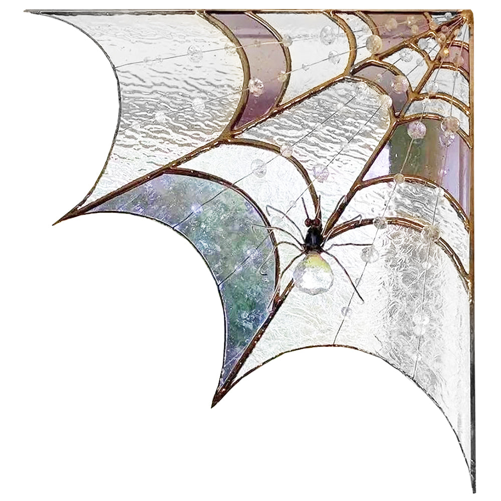 2Pcs Spiderweb Door Topper Door Frame Ornament Spider Web Stained Faux Glass Window Wall Hanging