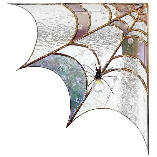 2Pcs Spiderweb Door Topper Door Frame Ornament Spider Web Stained Faux Glass Window Wall Hanging