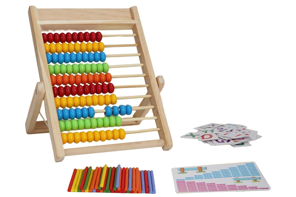 Wooden Abacus for Math with Counting Sticks Number Alphabet Cards Educational Toy