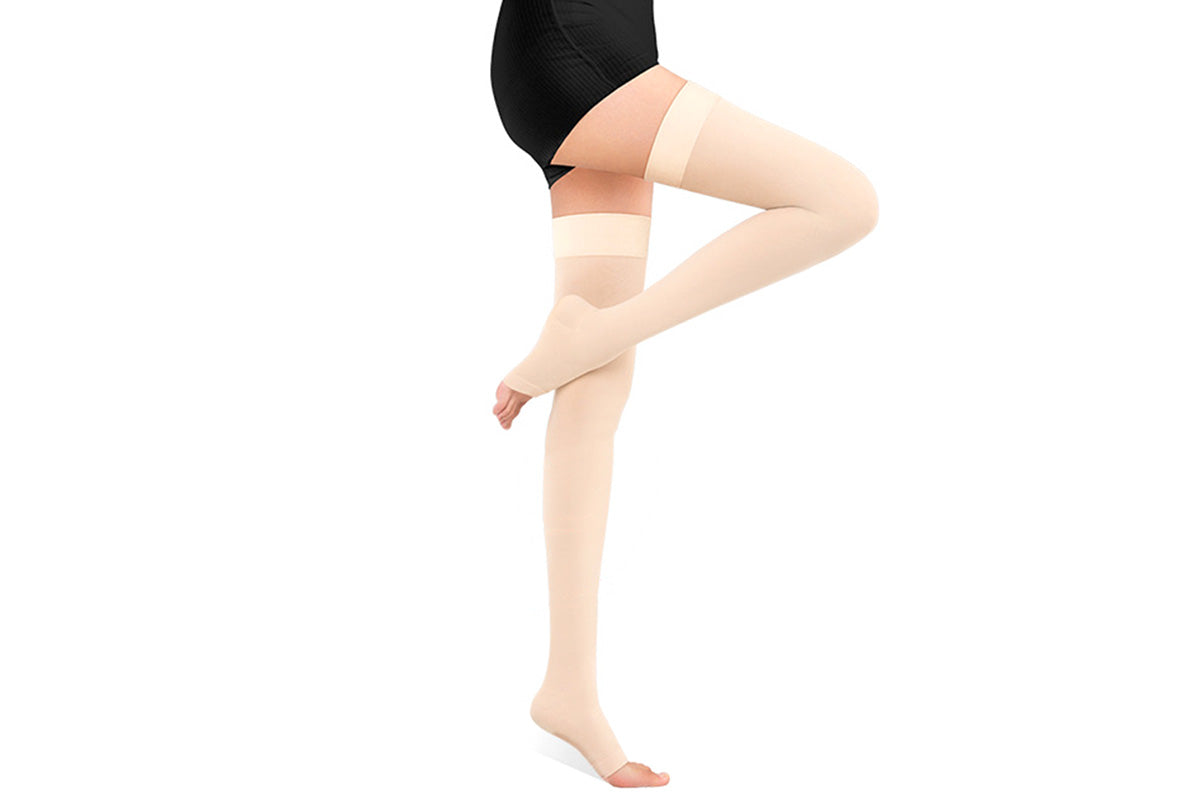 Support Stockings Open Toe High Stockings Plus Size Calf Sleeve For Unisex-Beige
