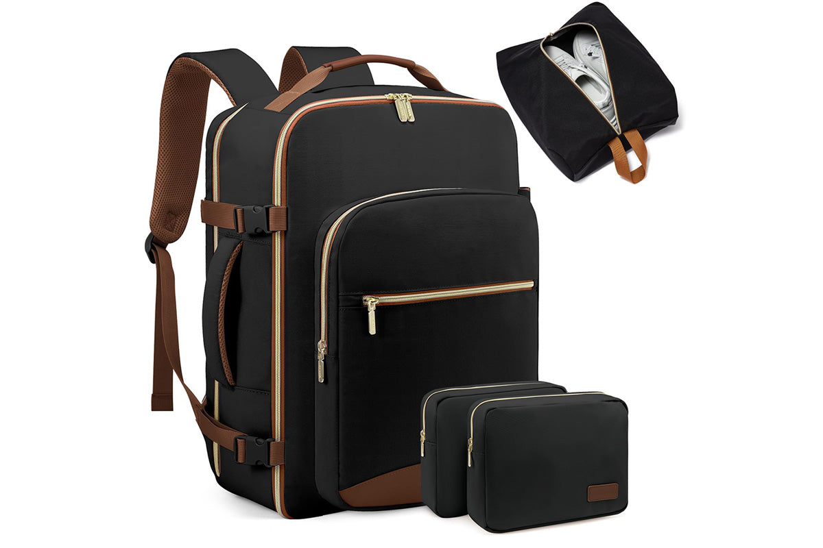 40L Travel Backpack for Men and Women Waterproof Carry On Bag with 3 Storage Pouches