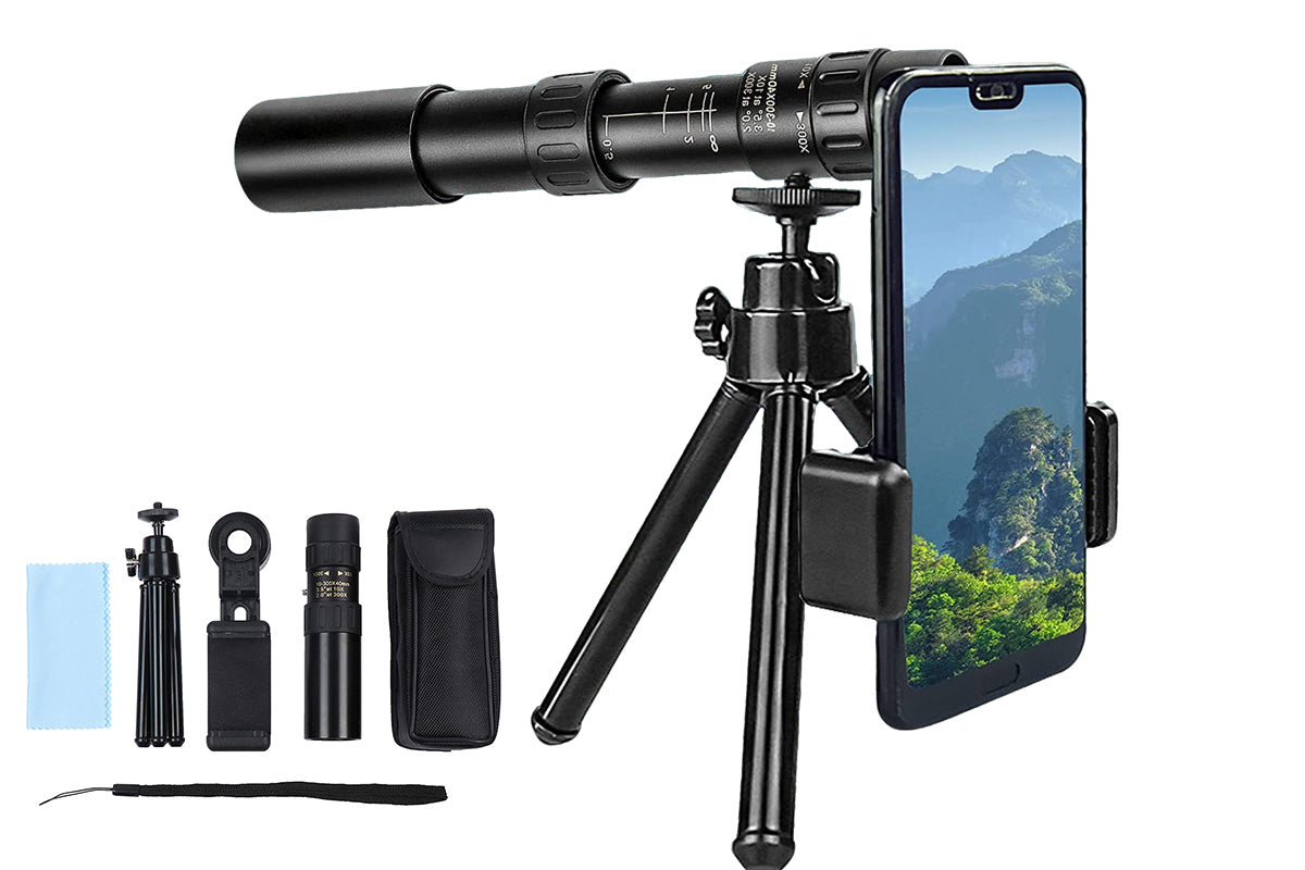 Zoom Lens for iPhone Android 10-300x40mm Monocular Telescope for Bird Watching