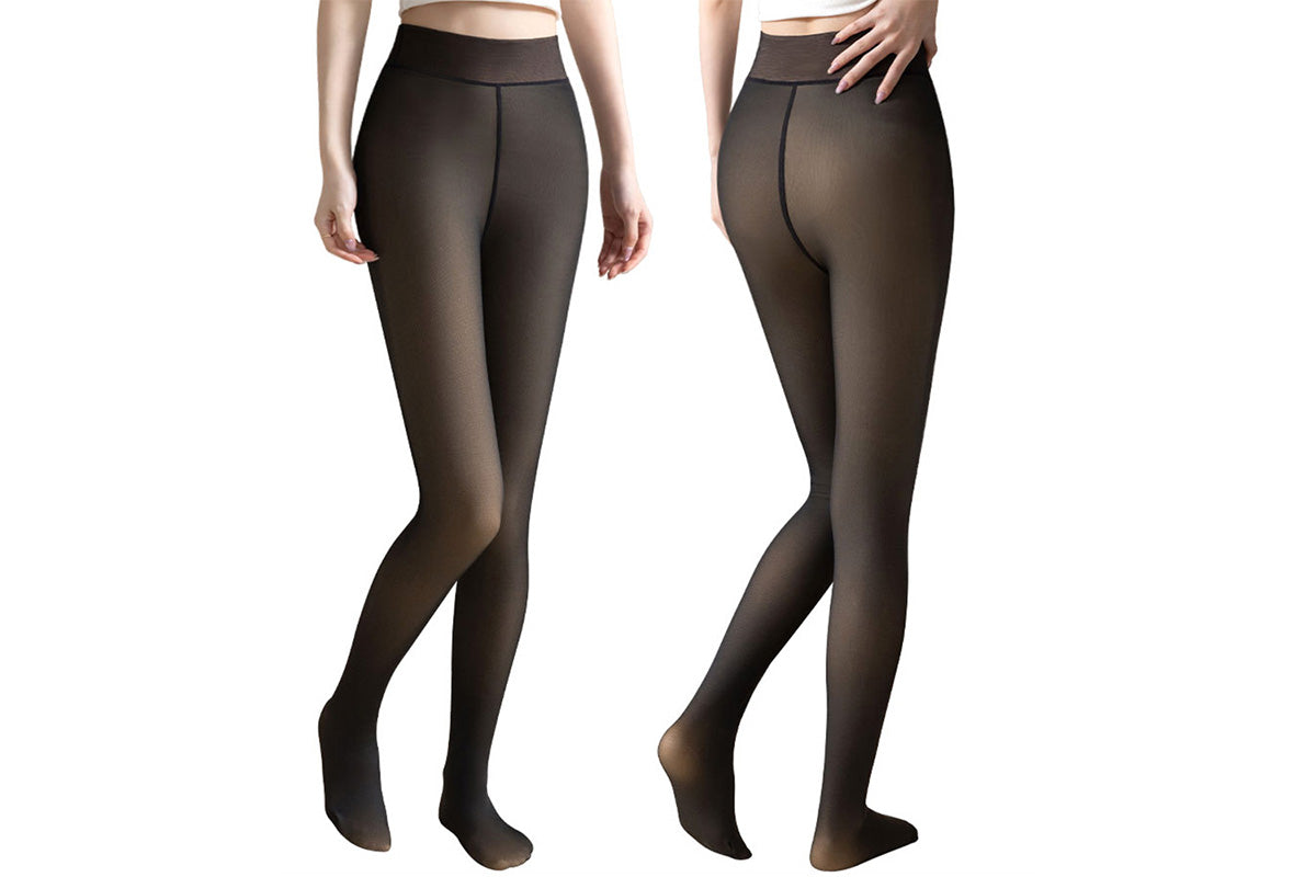 Sheer Tights Plus Size Winter Thermal Pantyhose Bare Legs Illusion Warm-Black