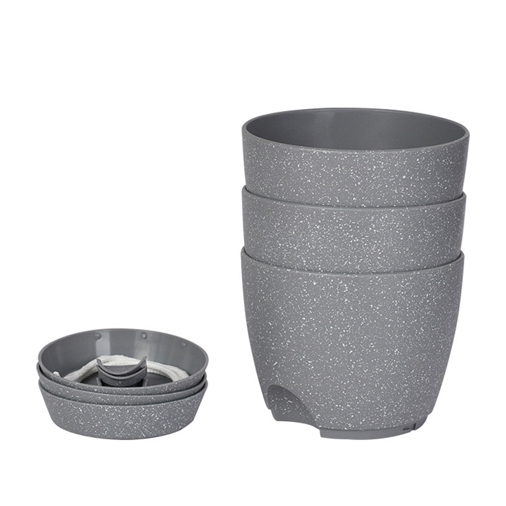 3Pcs Round Self Watering Planters Pot with Drainage Hole and Tray