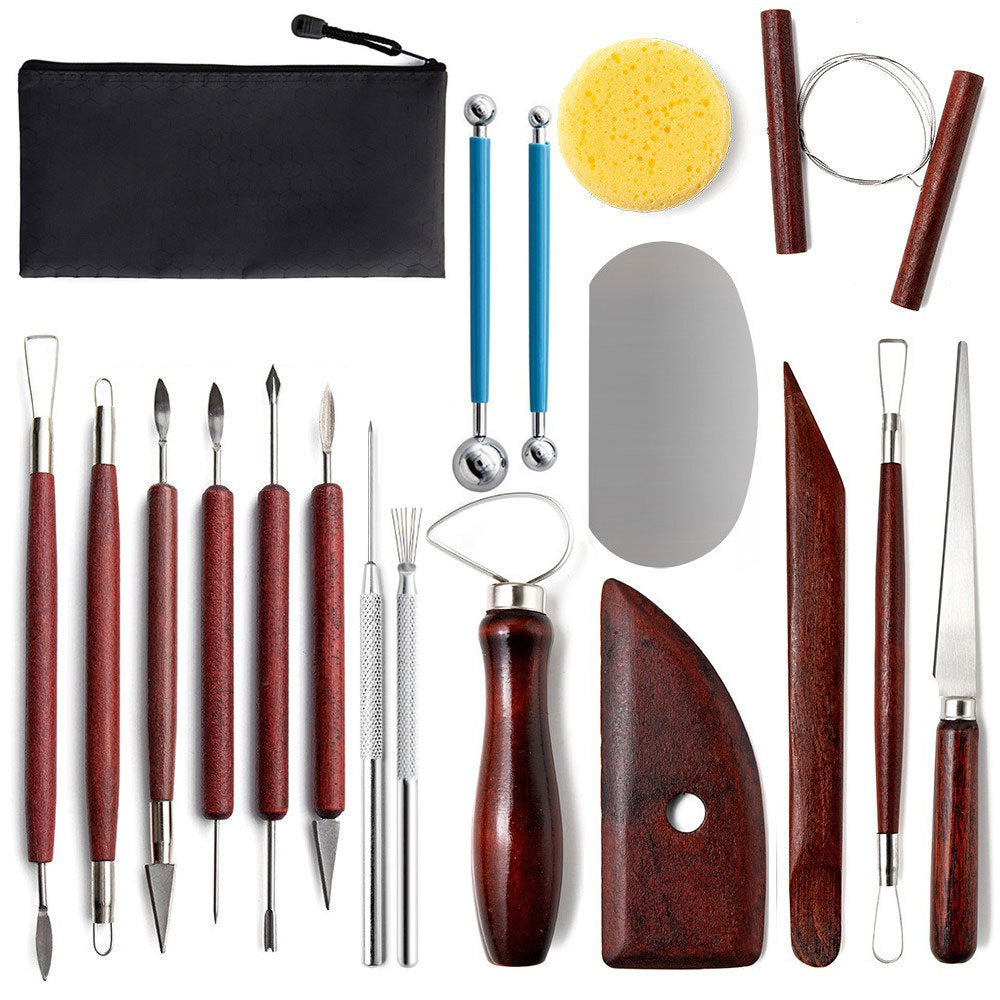 18PCS Clay Sculpting Tools Basic Pottery Tool Kit With Tool Bag Modeling Clay Sculpting Tools