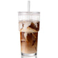 Iced Coffee Cups with Lid Ribbed Glass Tumbler with Straw Leak Proof Reusable for To Go