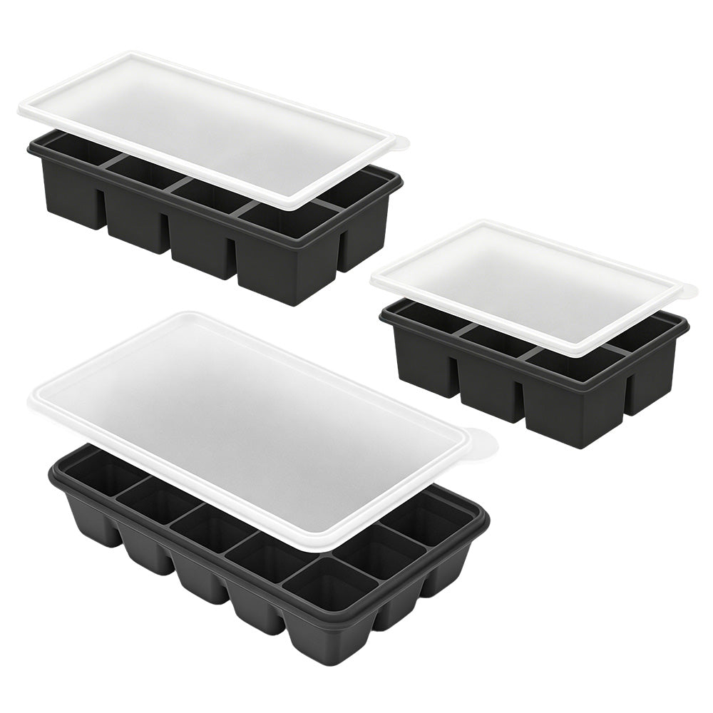 3 Pack Silicone Ice Cube Trays with Lids Large Ice Mold for Freezer