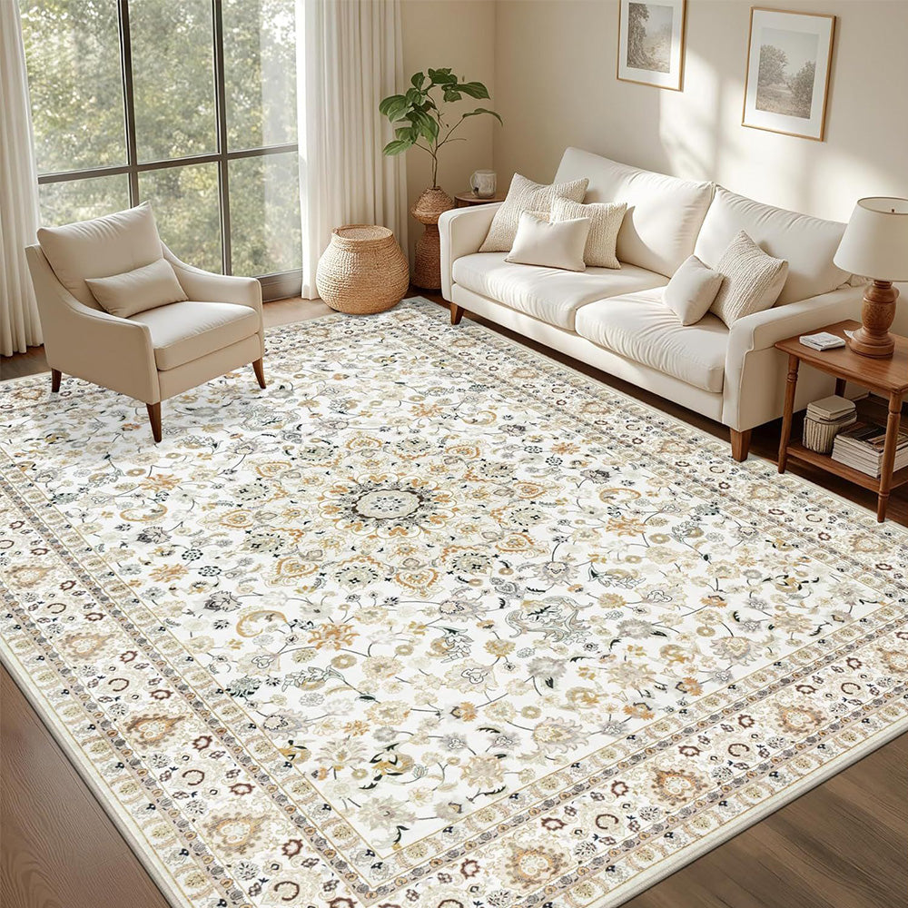 Large Floor Rug Crystal Velvet Vintage Boho Non-Slip Carpet for Bedroom Dining Room