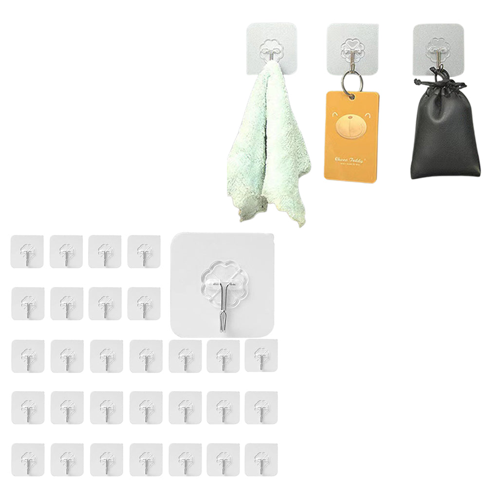 30Pcs 6x6cm Transparent Self-Adhesive Wall Hooks Wall Hanger
