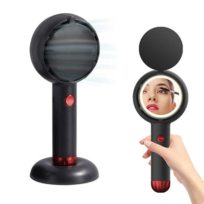 Mini Handheld Fan with LED Light Makeup Mirror Rechargeable Portable Fan