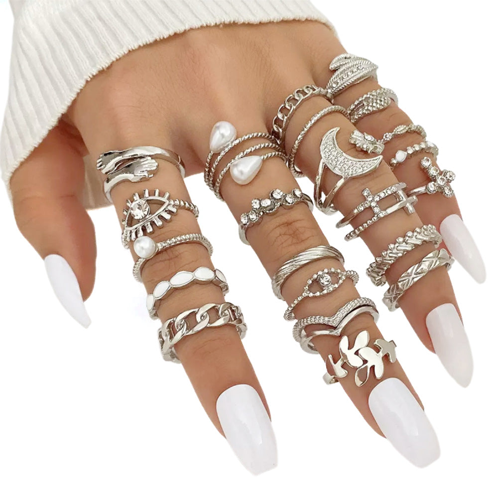 23Pcs Geometric Knuckle Ring Set Gold Silver Stackable Rings for Women