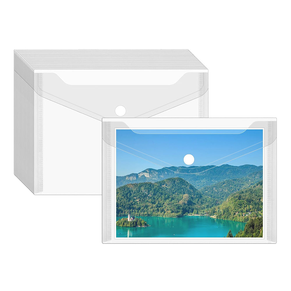 20Pcs Clear Horizontal Snap File Bags in C6 A5 A4 Sizes for Office