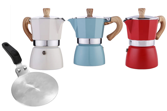 150ML Stovetop Espresso Coffee Moka Pot with 13cm Induction Adapter Plate for Moka Pot