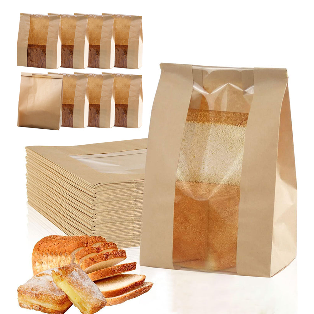 50Pcs Paper Bread Bags with Window Bread Bags and Wire Seal