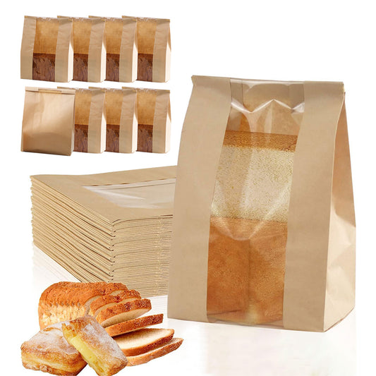 50Pcs Paper Bread Bags with Window Bread Bags and Wire Seal