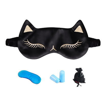 Cat Pure Mulberry Silk Travel Sleep Eye Mask Cover Padded Blindfold Soft Silky