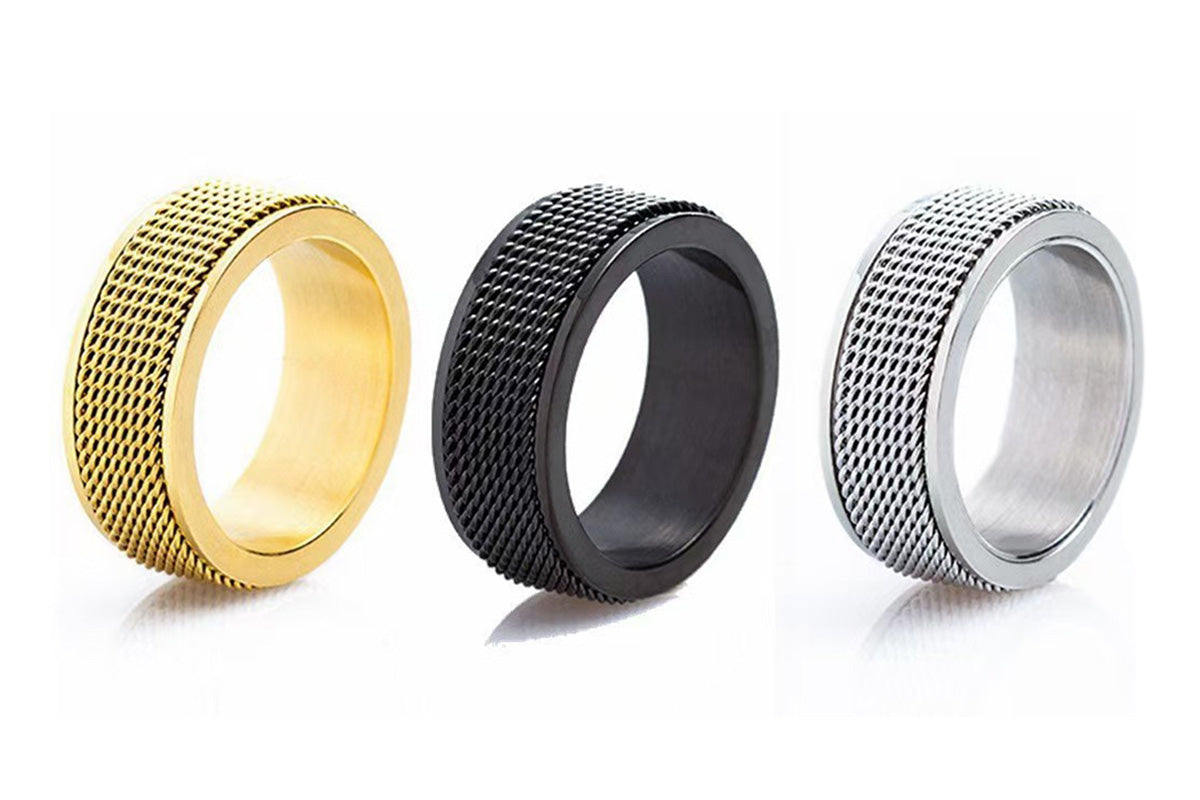 Titanium Steel Spinner Ring Set Silver Black Gold Relaxing Rotating Rings