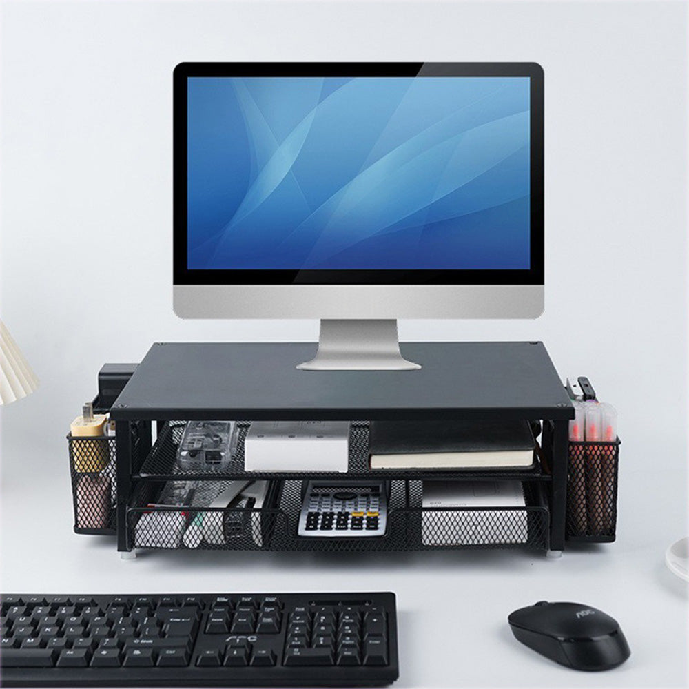 Desk Organizer Computer Monitor Stand Riser with Drawer and Pen Holders