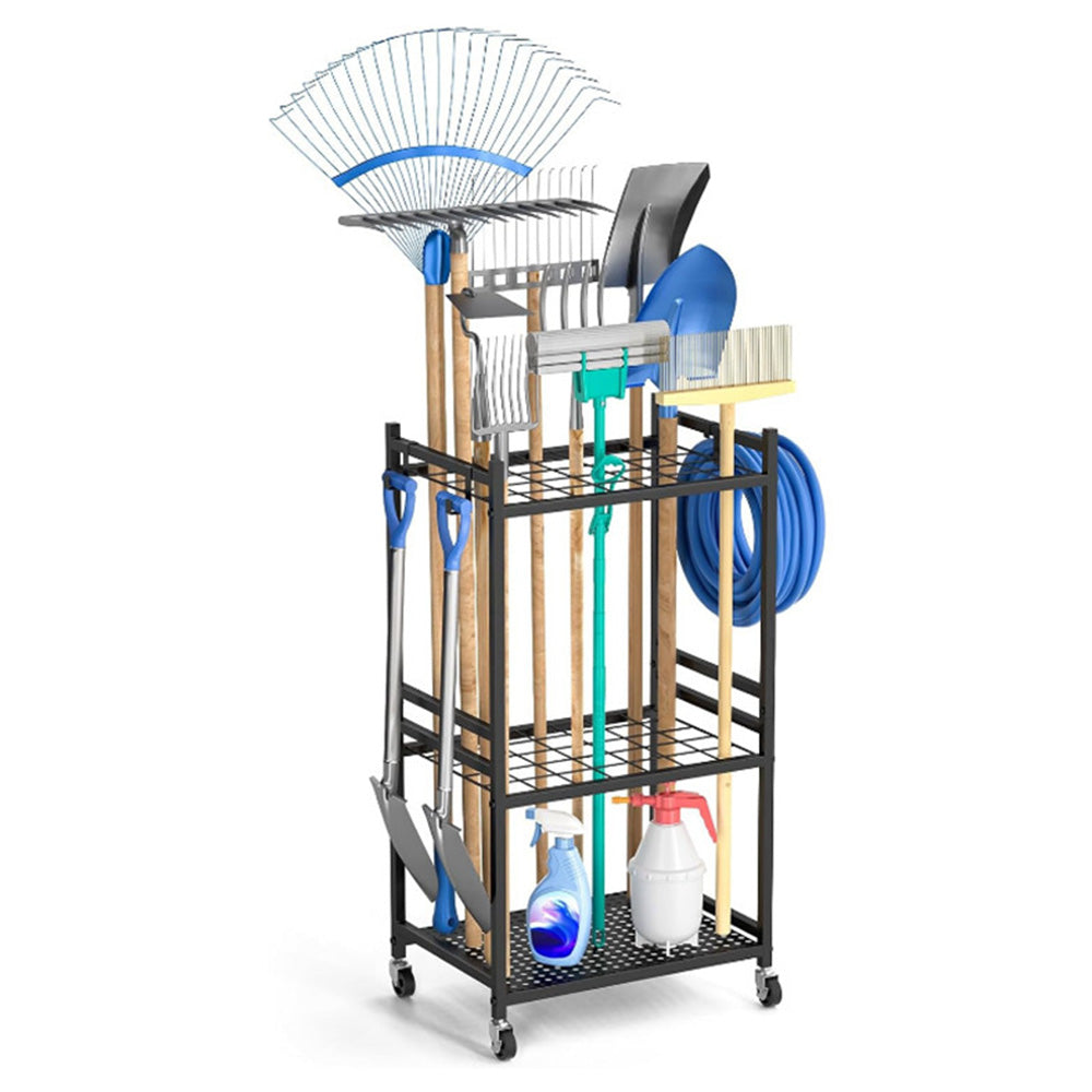 Garden Tool Organizer with Wheels Steel Rack Stand Heavy Duty Holds 35 Tools
