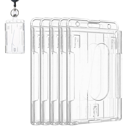 5 Pcs Clear PC Double Slot ID Card Holder