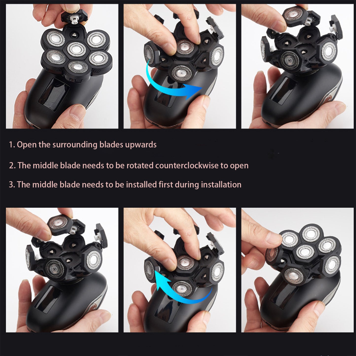 5 in 1 7D Blade Detachable Electric Head Shaver for Men