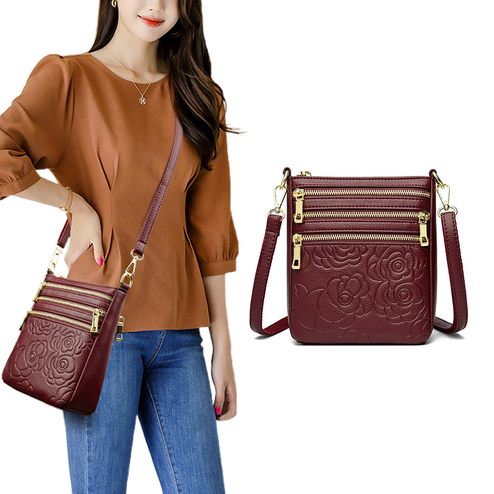 Genuine Leather Crossbody Shoulder Bag Multi-Compartment Water-resistant Handbag