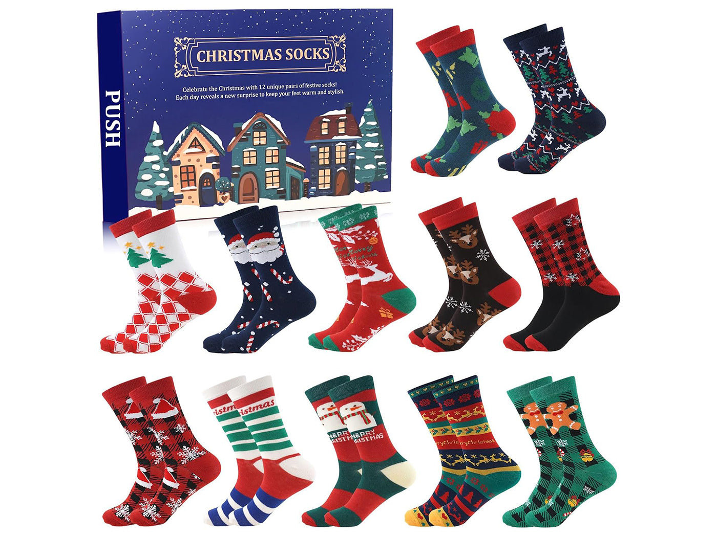 12 Pairs Christmas Sock Advent Calendar Blind Box 24 Days Countdown Calendar