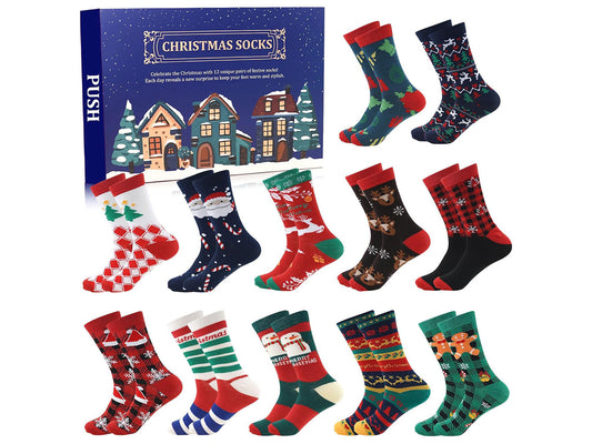 12 Pairs Christmas Sock Advent Calendar Blind Box 24 Days Countdown Calendar