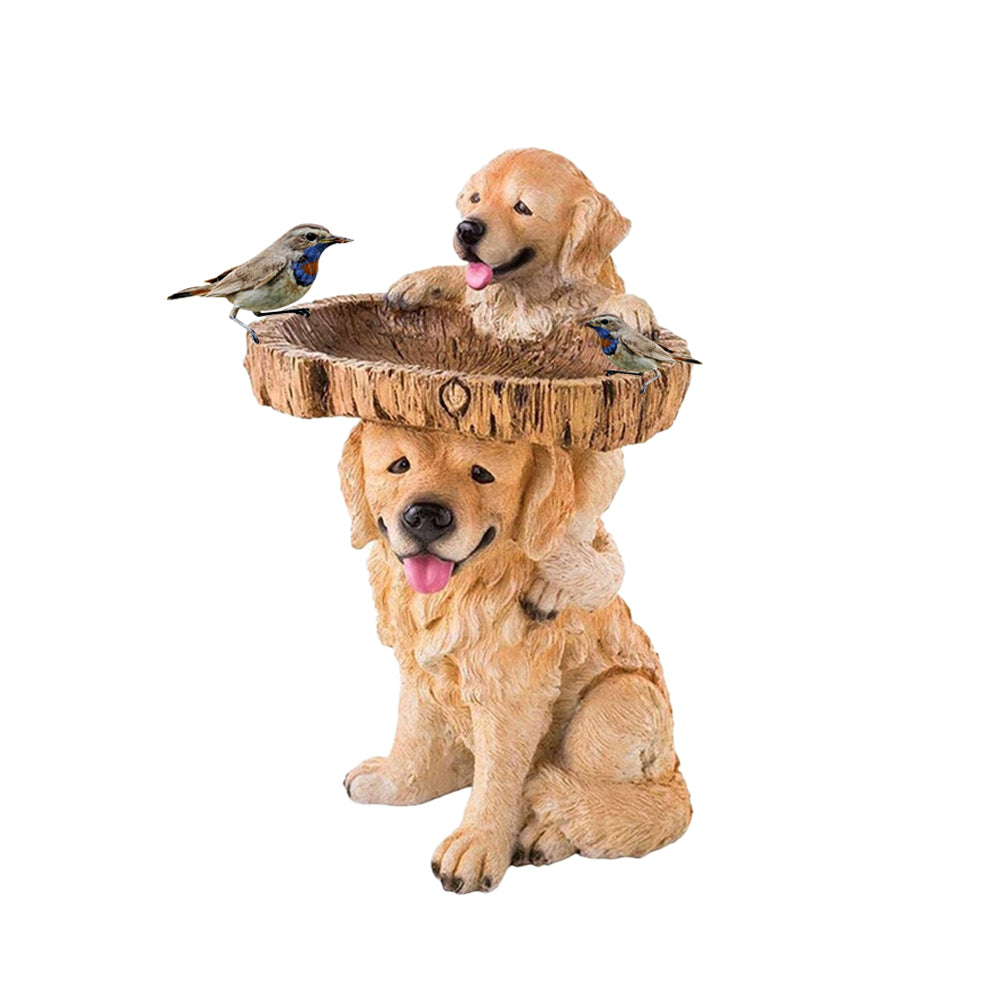 Garden Animal Figurine Resin Bird Water Feeder-Puppy