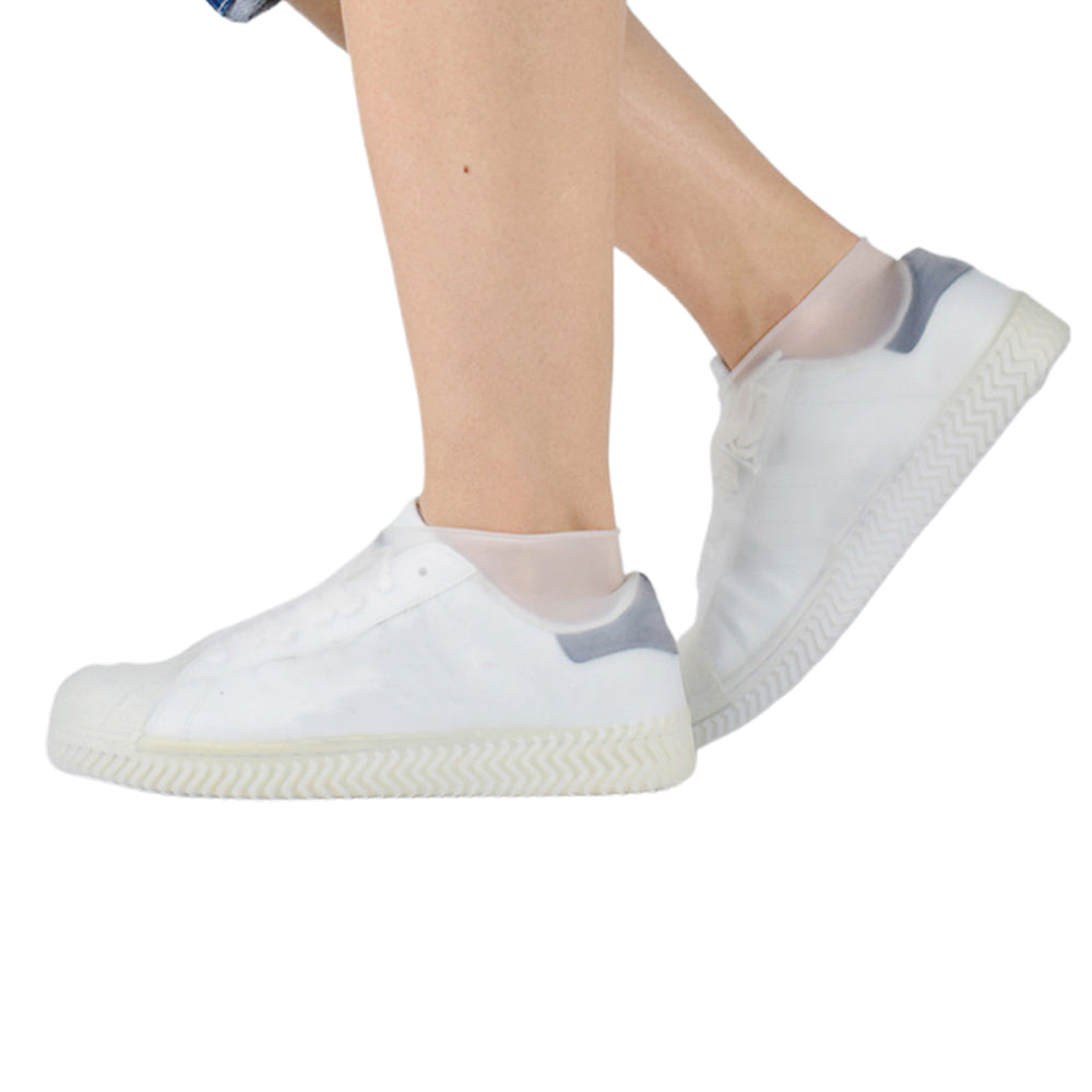 2 Pairs Waterproof Silicone Shoe Covers Protective Rubber Rain Overshoes-White