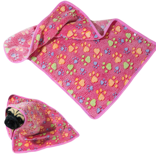 Pet Mat Paw Print Cat Dog Puppy Fleece Soft Pet Blanket Bed Cushion-Pink