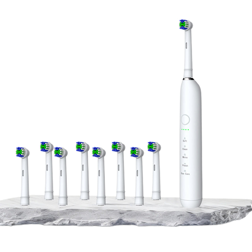 Electric Toothbrush with 5 Modes 8 Brush Heads Rechargeable 3D Rotation Toothbrush for Home Travel