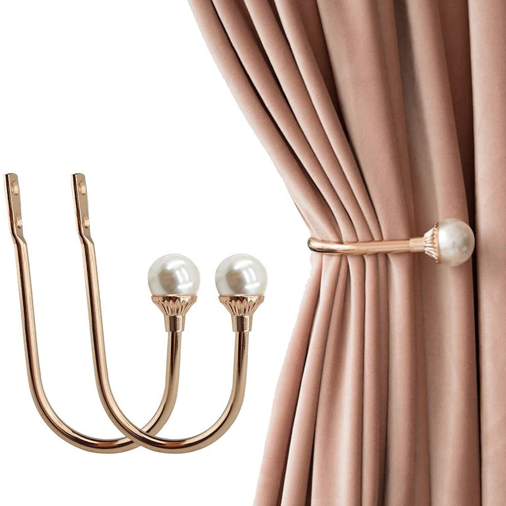 2Pcs U Shape Pearl Curtain Holdback Hooks with Screws