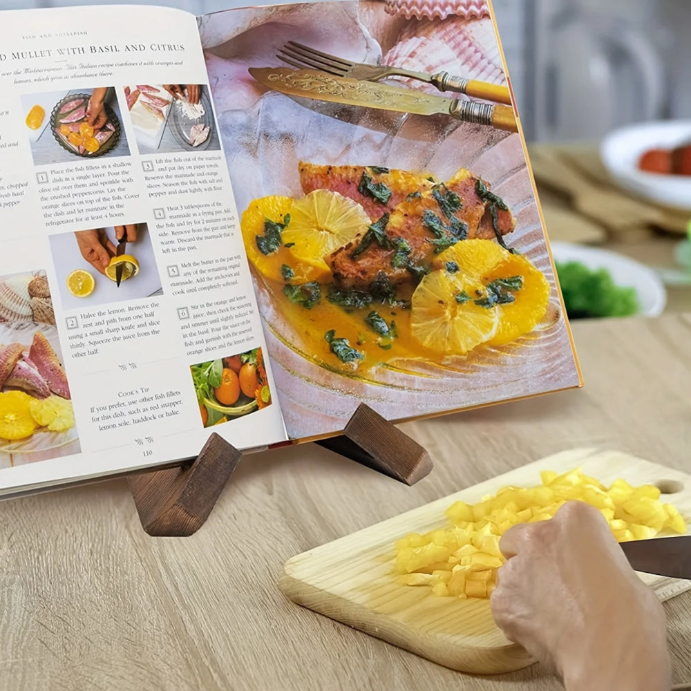 2Pcs Wooden Cookbook Display Stand