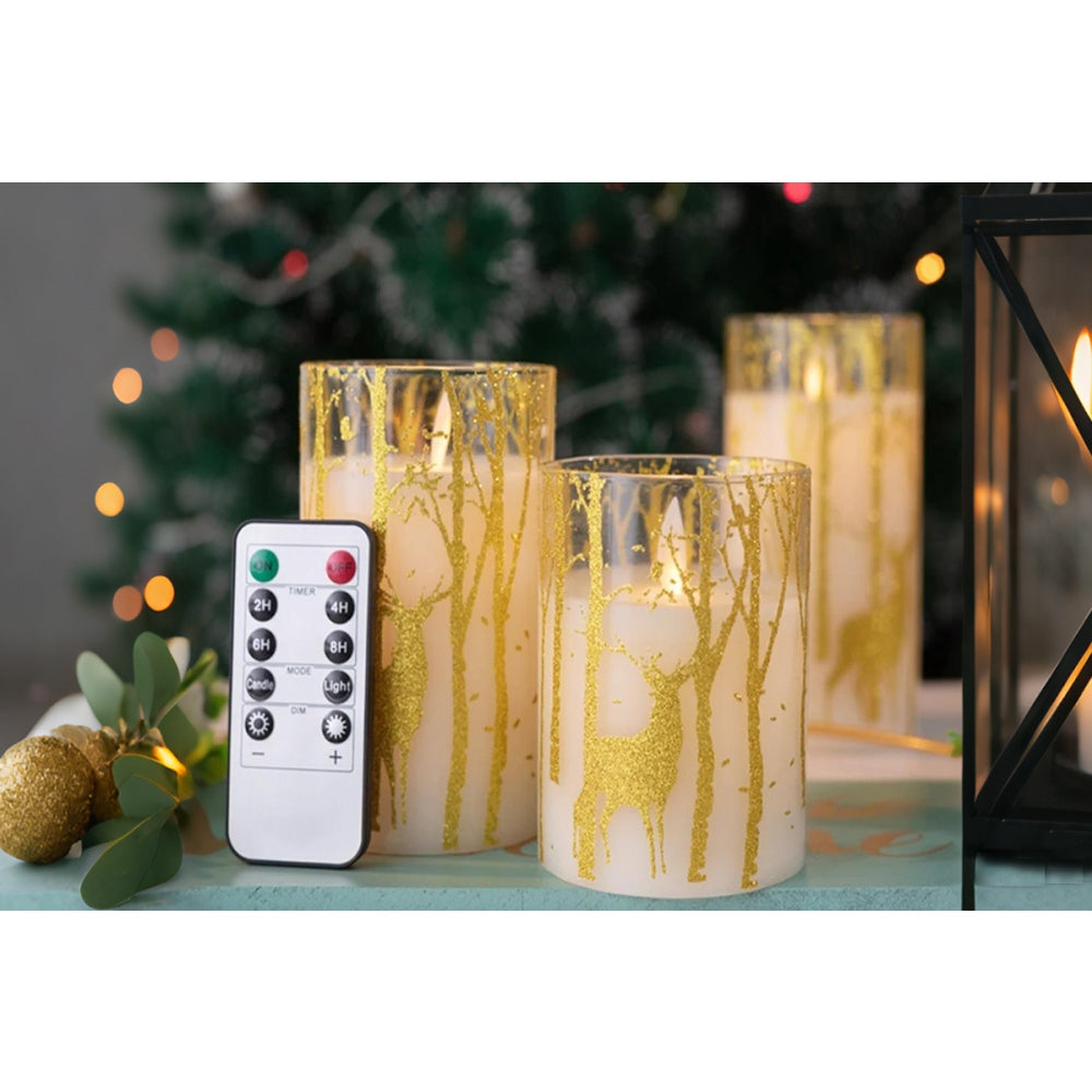 3Pcs LED Electronic Candle Light Gold Elk Lampshade for Home Decoration
