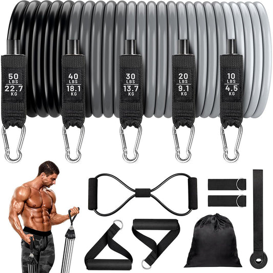 11Pcs Resistance Band Set Yoga Pilates Abs Exercise Fitness Tube Workout Bands