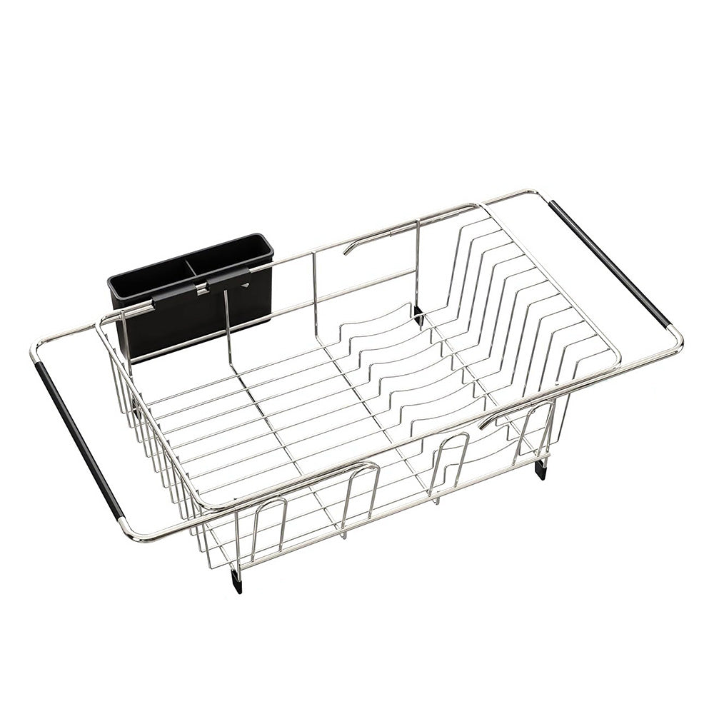 Expandable Stainless Steel Over Sink Dish Drying Rack with Utensil Holder