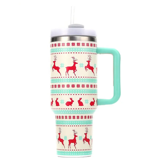 40oz Stainless Steel Christmas Pattern Thermal Mug For Stanley Cup