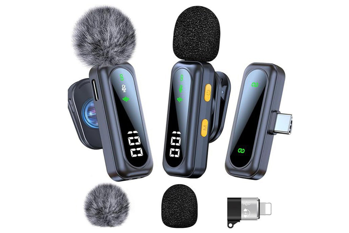 Wireless Lavalier Microphone LED Display Mini Mic For Android Apple Phone