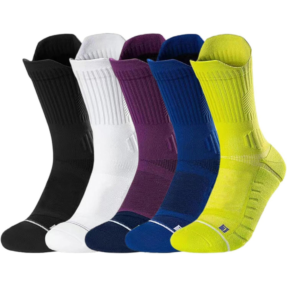 5 Pair Cushion Crew Socks Running Socks for Hiking Basketball