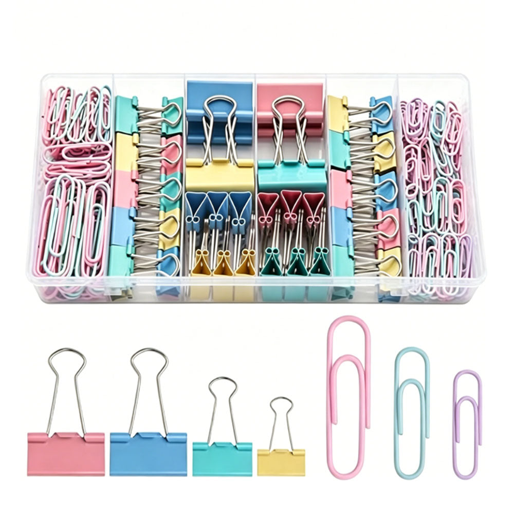 240Pcs Binder Clips and Paper Clips Set 6 Sizes for Office School Home