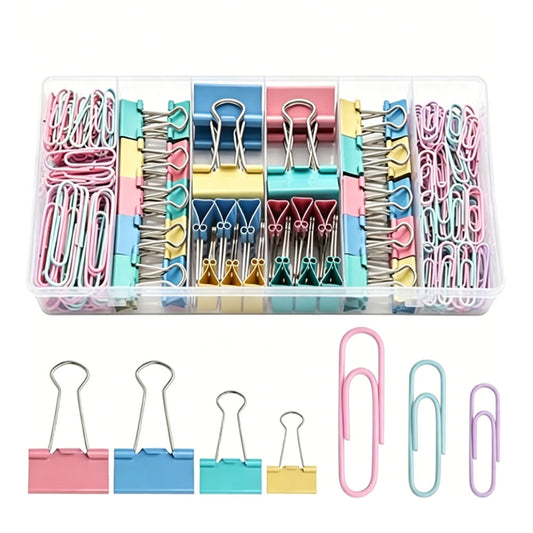 240Pcs Binder Clips and Paper Clips Set 6 Sizes for Office School Home