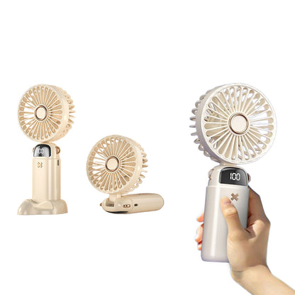 Handheld Fan With LED Display Foldable Hanging Neck Fan Rechargeable Portable Fan