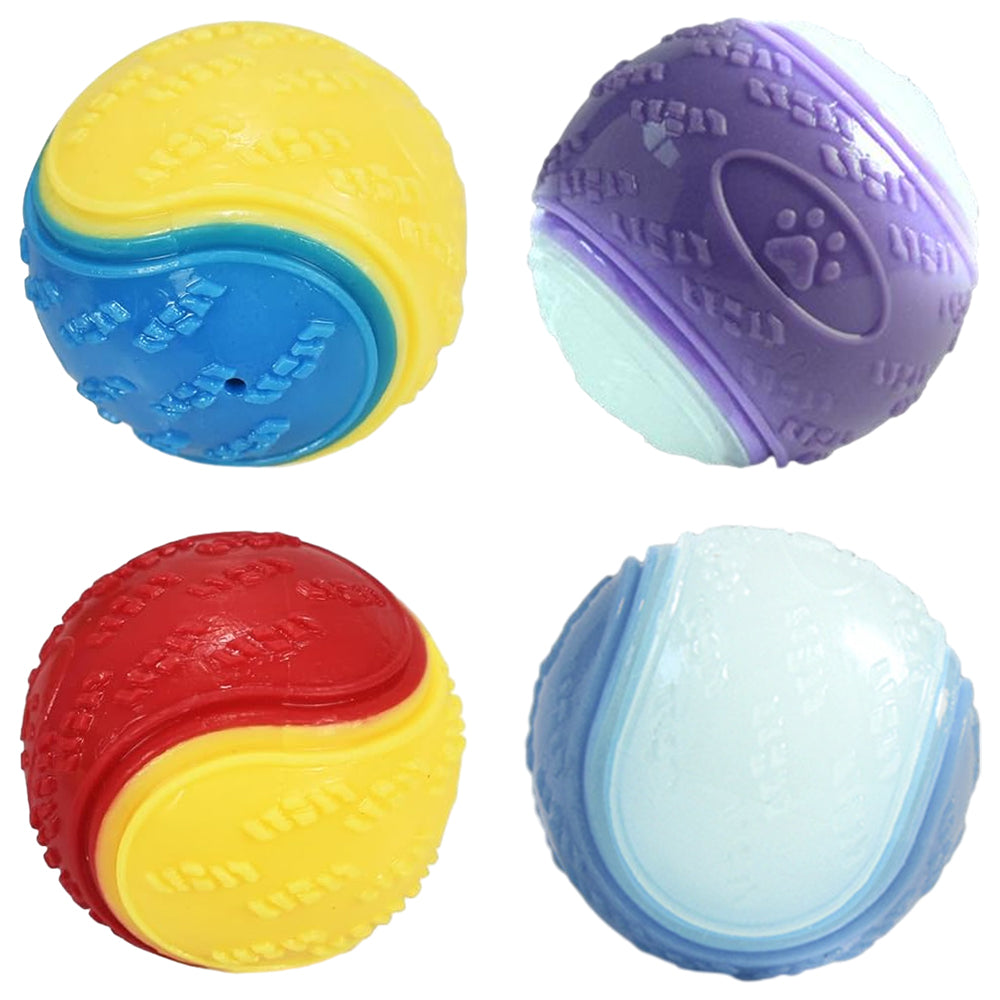 4Pcs 6.5CM Pet Interactive Playing Toy High Bouncy Vibrant Color Squeaky Rubber Balls