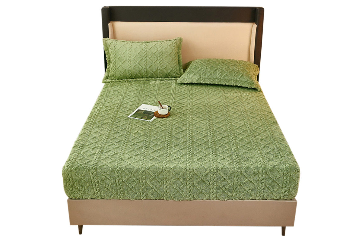 Fleece Textured Bed Fitted Sheet Plush Jacquard Warm Fitted Sheet Elastic Deep Pocket Mattress Cover