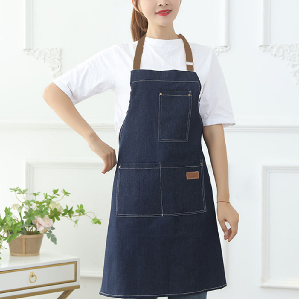 Denim Apron with 3 Pockets Unisex Jean Apron Adjustable Bib Apron for Work Kitchen Cooking