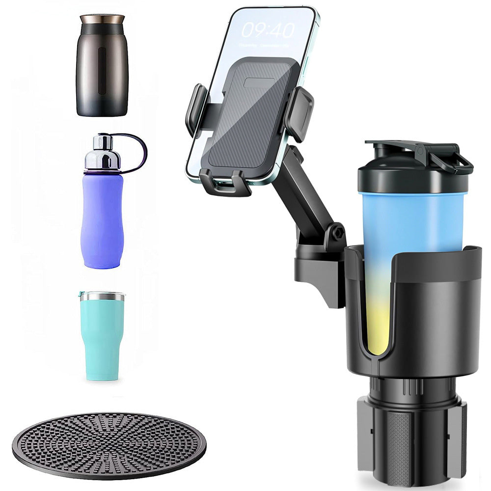 2 in 1 Car Cup Holder Phone Mount Long Arm 360 Degree Rotation